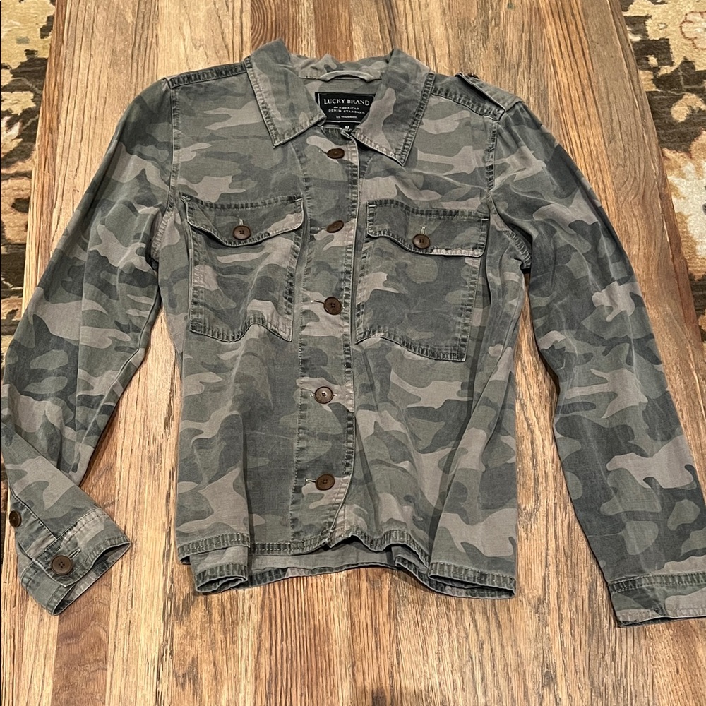 Lucky Brand Gray Camouflage Button-Up Jacket